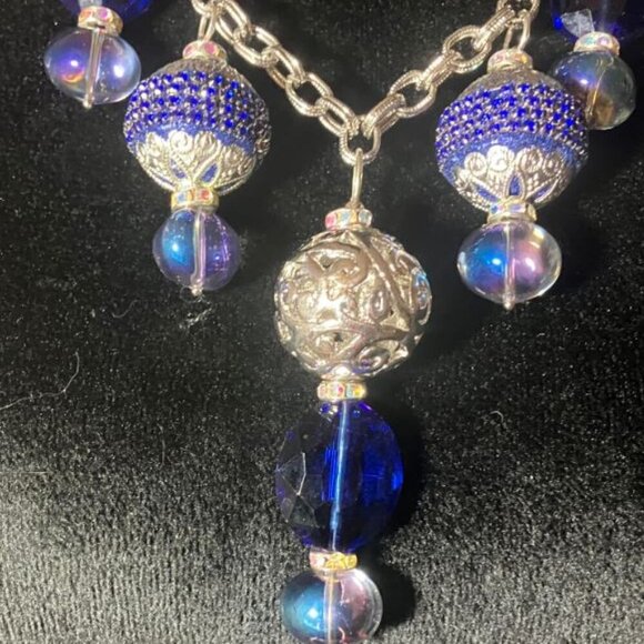 Handcrafted Double-Link Silver/Navy Bead Necklace Three-Time PoshParty Host Pick - Picture 7 of 16